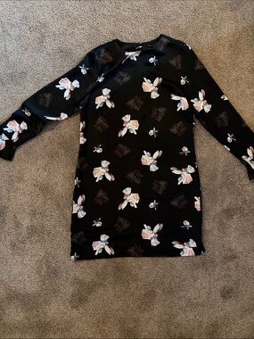 Black Floral Long Sleeve Shift Dress